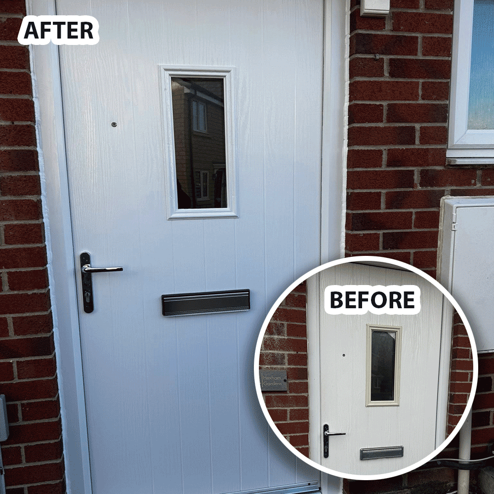 Composite doors sprayed white after yellowing
