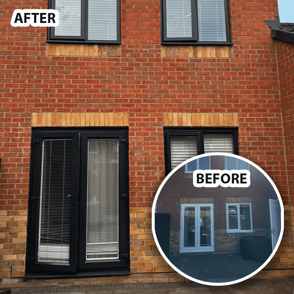 UPVC window frame resprayed from white to anthracite grey in Newcastle upon Tyne